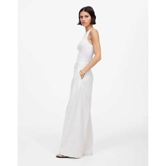 Madewell Superwide-Leg Trouser in Pinstripe Linen Blend Womens 4 Ivory Black - Picture 11 of 16